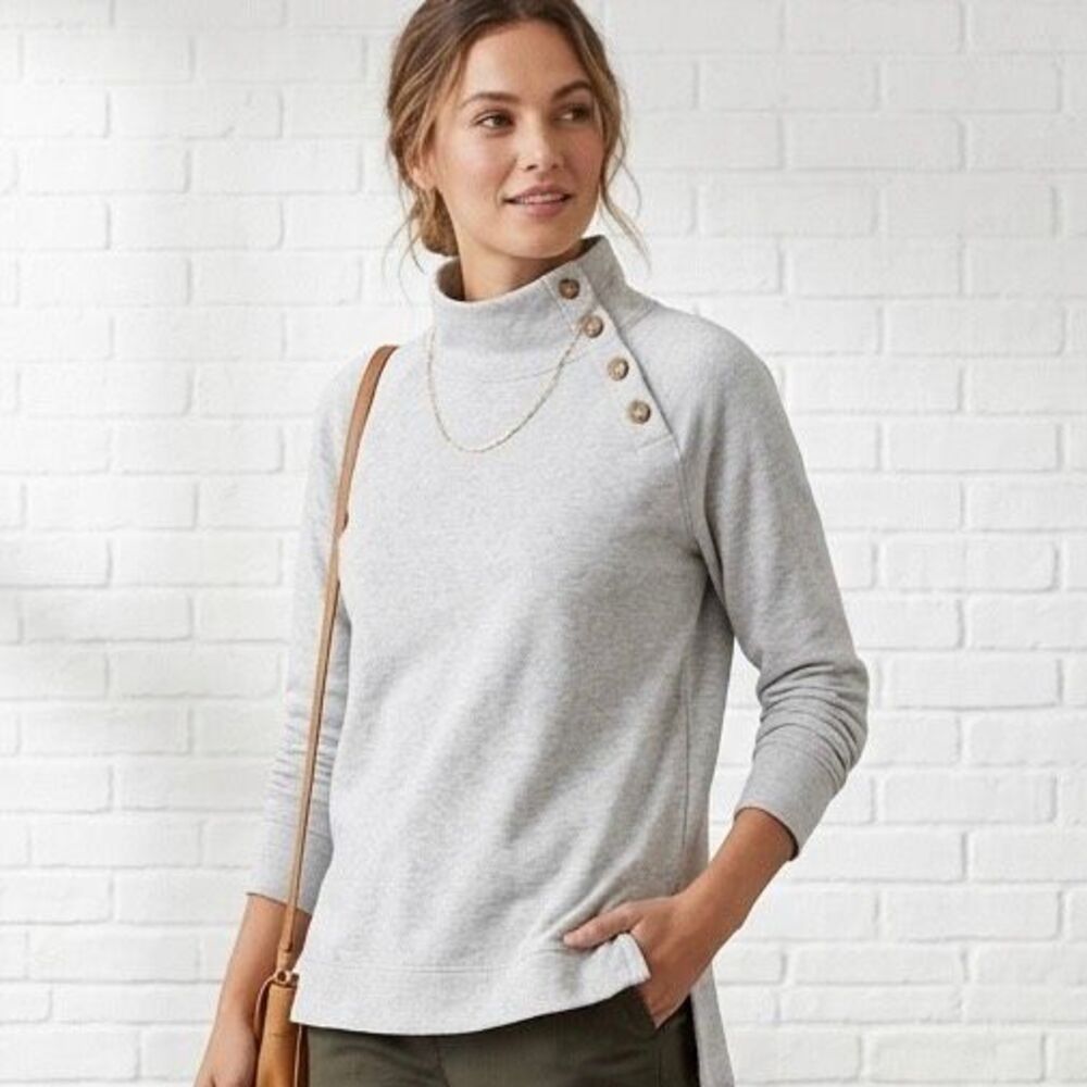 J.Crew Button Neck‎ Sweatshirt Pullover Small Gray Cozy Casual